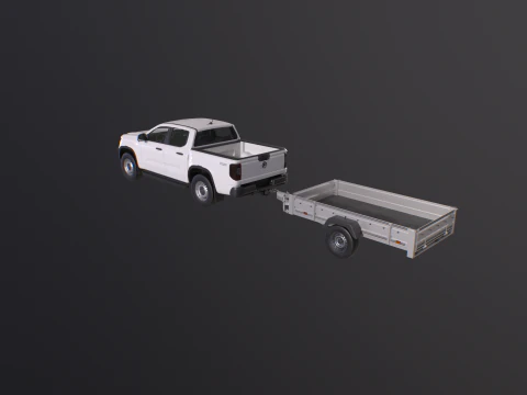 VW Amarok II e rimorchio per auto da giardino Modello 3D