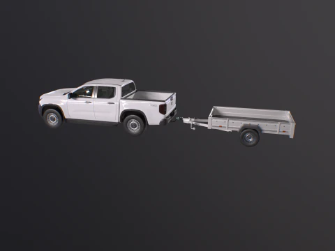 VW Amarok II e rimorchio per auto da giardino Modello 3D
