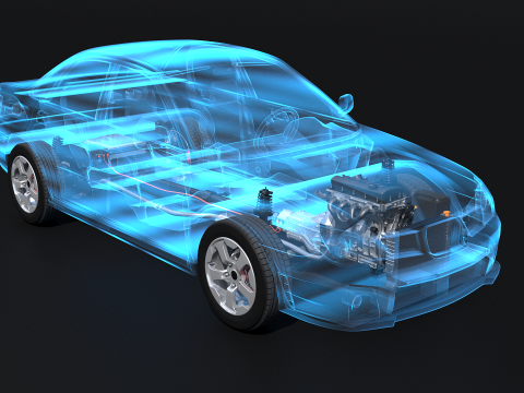 R&ouml;ntgenaufnahme des MHEV-Mild-Hybrid-Chassis mit Hinterradantrieb 3D Modell