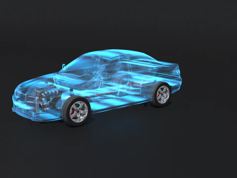 Raggi X del telaio a trazione posteriore leggermente ibrido MHEV Modello 3D