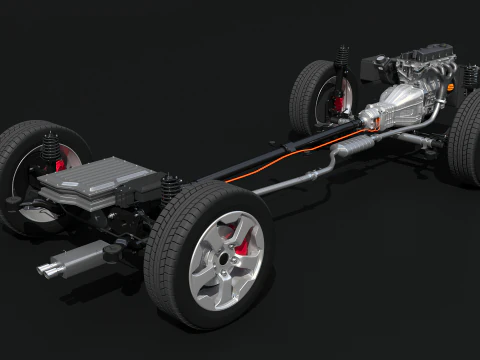 Raggi X del telaio a trazione posteriore leggermente ibrido MHEV Modello 3D