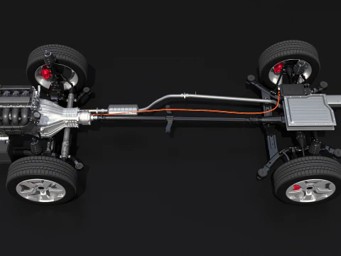 Raggi X del telaio a trazione posteriore leggermente ibrido MHEV Modello 3D