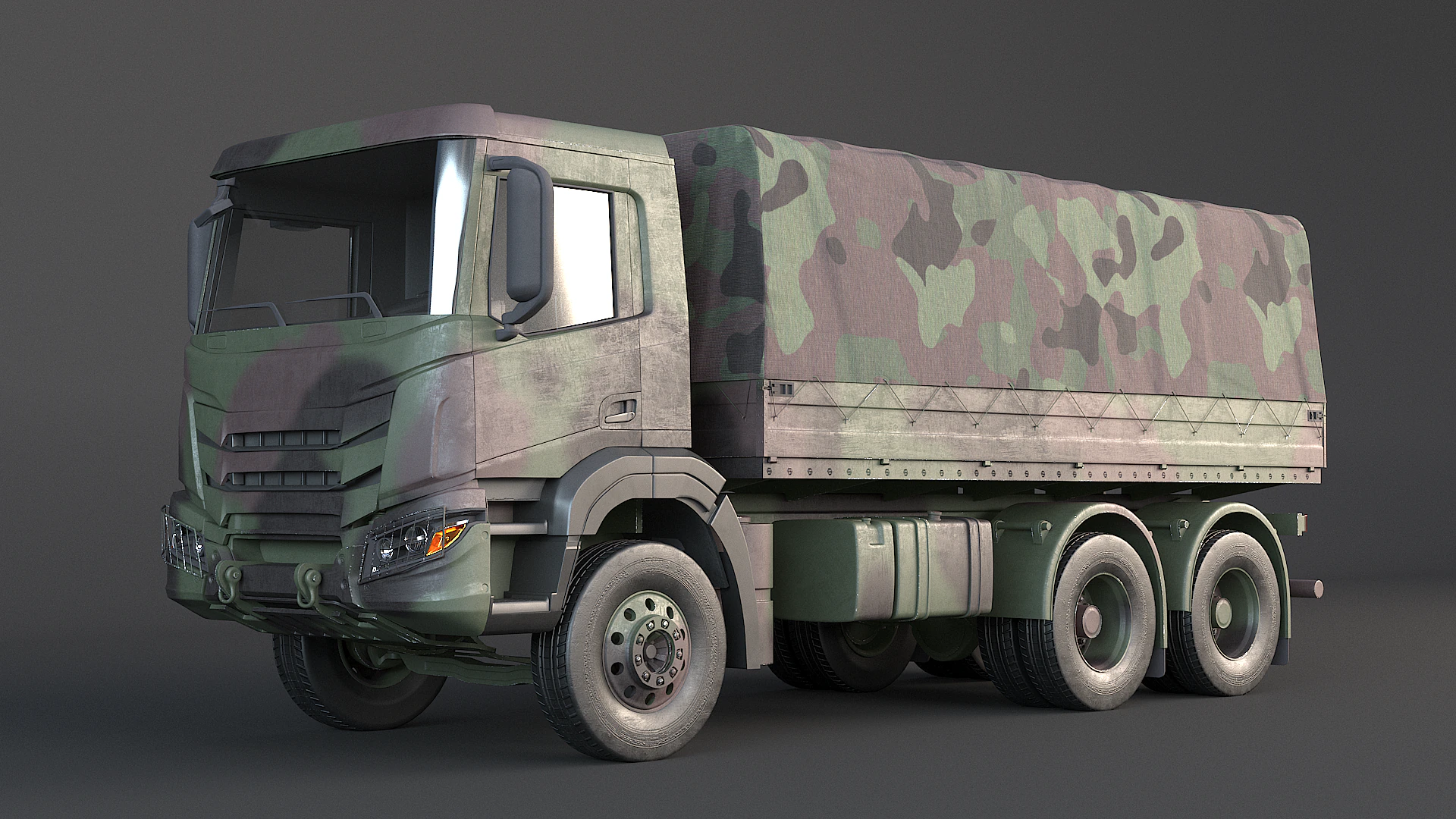 Camion mimetico militare 6x4 generico Modello 3D .c4d .max .obj .3ds .fbx .stl .blend