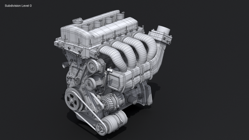 Generic Straight-Four Engine and Gearbox UT 3D Model .c4d .max .obj .3ds .fbx .stl .blend 