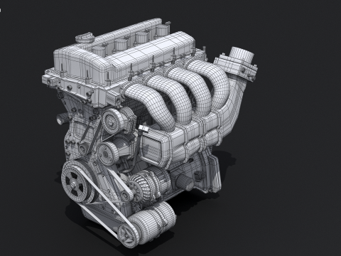 Motore a quattro cilindri in linea generico e cambio UT Modello 3D