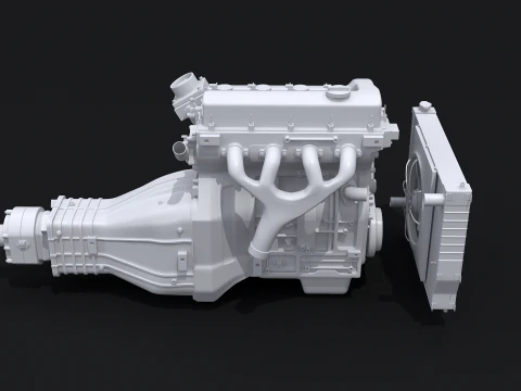 Motore a quattro cilindri in linea generico e cambio UT Modello 3D