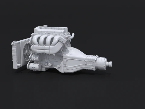 Motore a quattro cilindri in linea generico e cambio UT Modello 3D