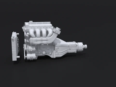 Motore a quattro cilindri in linea generico e cambio UT Modello 3D