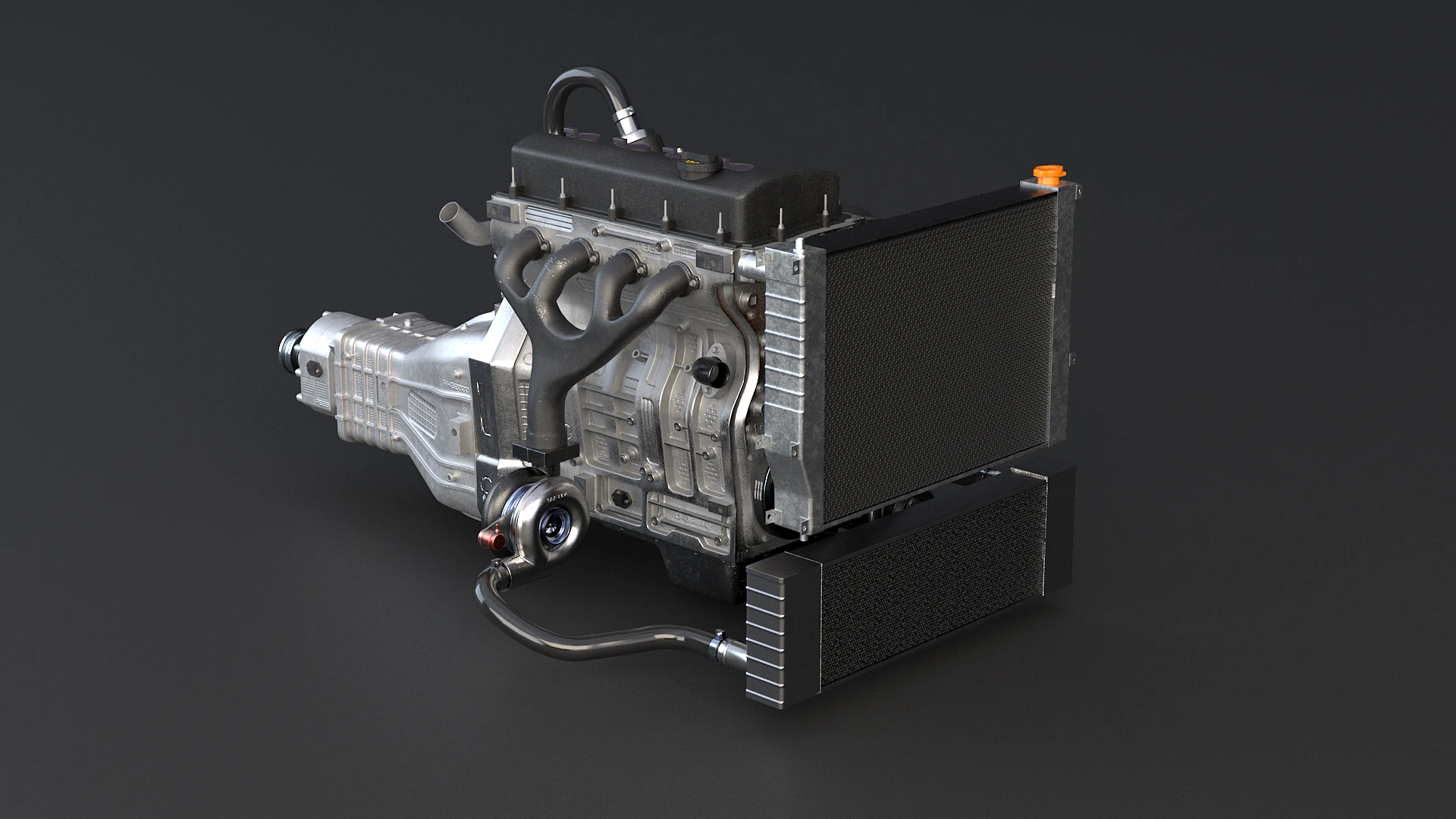 Straight-Four Turbo Engine and Gearbox 3D Model .c4d .max .obj .3ds .fbx .stl .blend 
