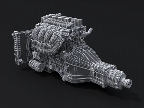 Straight-Four Turbo Engine and Gearbox 3D Model