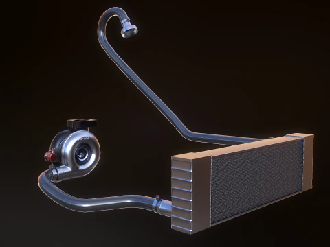 Straight-Four Turbo Engine and Gearbox 3D Model