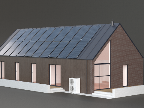 Casa moderna con pompa di calore e sistema solare Modello 3D