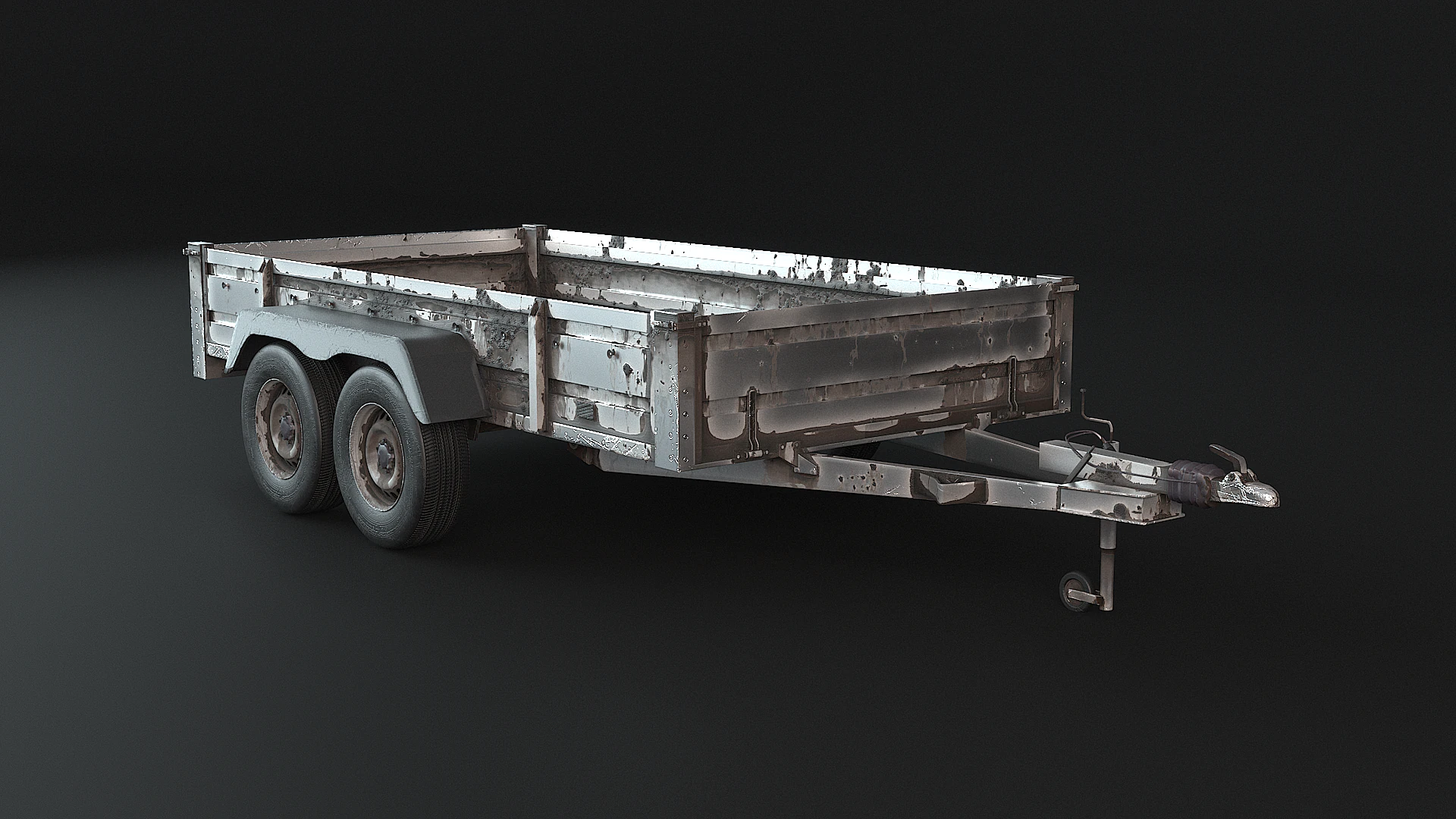 Rusted Cargo Trailer PBR 3D Model .c4d .max .obj .3ds .fbx .stl .blend 