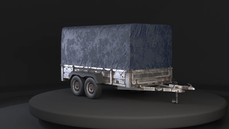Utility Tandem-axle Car Trailer with Cover Rusted 3D Model .c4d .max .obj .3ds .fbx .stl .blend