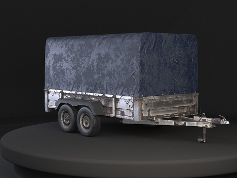 Rimorchio per auto utilitario ad asse tandem con coperchio arrugginito Modello 3D