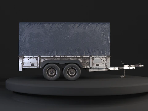 Utility Tandem-axle Car Trailer with Cover Rusted 3D Model