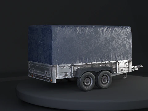 Utility Tandem-axle Car Trailer with Cover Rusted 3D Model