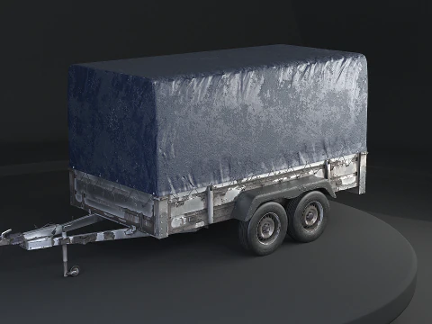 Utility Tandem-axle Car Trailer with Cover Rusted 3D Model