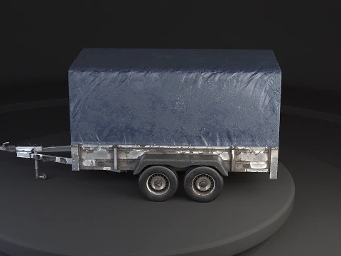 Utility Tandem-axle Car Trailer with Cover Rusted 3D Model