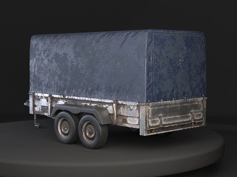Utility Tandem-axle Car Trailer with Cover Rusted 3D Model