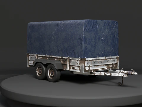 Utility Tandem-axle Car Trailer with Cover Rusted 3D Model