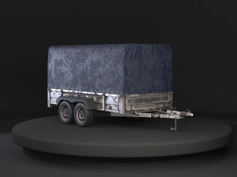 Utility Tandem-axle Car Trailer with Cover Rusted 3D Model