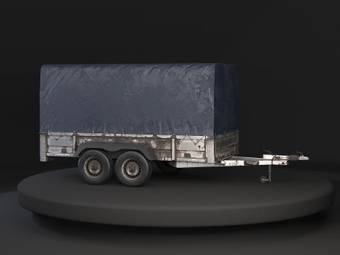 Utility Tandem-axle Car Trailer with Cover Rusted 3D Model