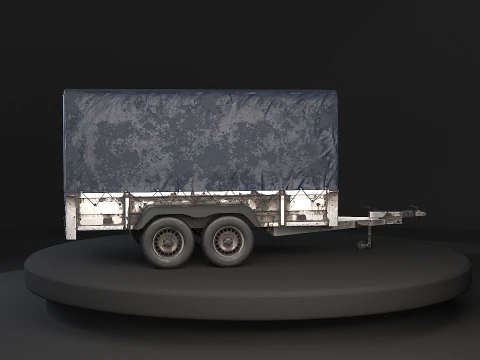 Utility Tandem-axle Car Trailer with Cover Rusted 3D Model
