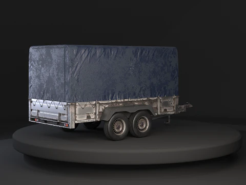 Utility Tandem-axle Car Trailer with Cover Rusted 3D Model