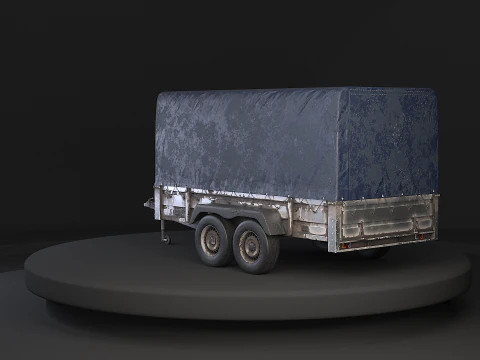 Utility Tandem-axle Car Trailer with Cover Rusted 3D Model