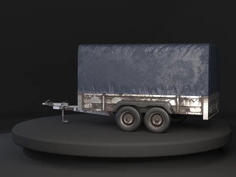 Utility Tandem-axle Car Trailer with Cover Rusted 3D Model