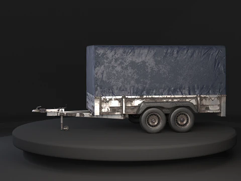 Utility Tandem-axle Car Trailer with Cover Rusted 3D Model