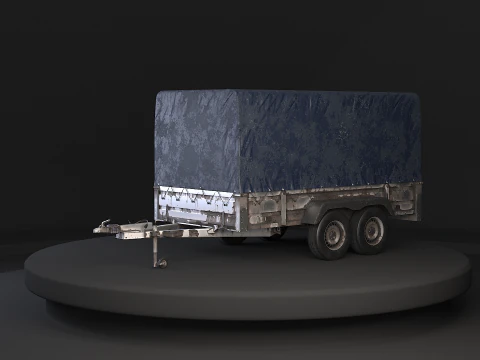 Utility Tandem-axle Car Trailer with Cover Rusted 3D Model