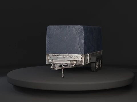 Utility Tandem-axle Car Trailer with Cover Rusted 3D Model
