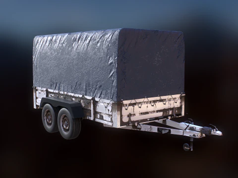 Utility Tandem-axle Car Trailer with Cover Rusted 3D Model