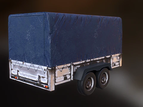 Utility Tandem-axle Car Trailer with Cover Rusted 3D Model