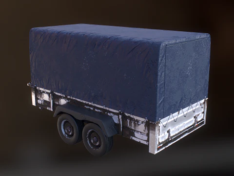 Utility Tandem-axle Car Trailer with Cover Rusted 3D Model