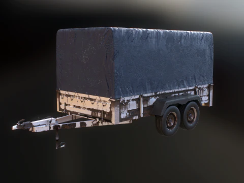 Utility Tandem-axle Car Trailer with Cover Rusted 3D Model