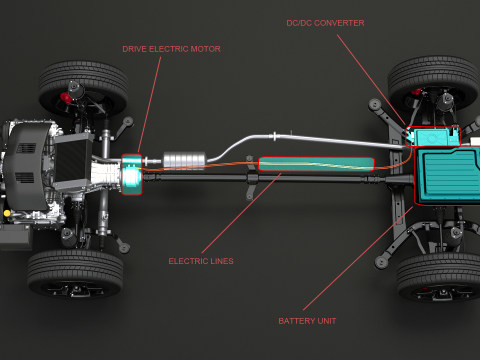 MHEV 마일드 하이브리드 AWD 섀시 3D 모델