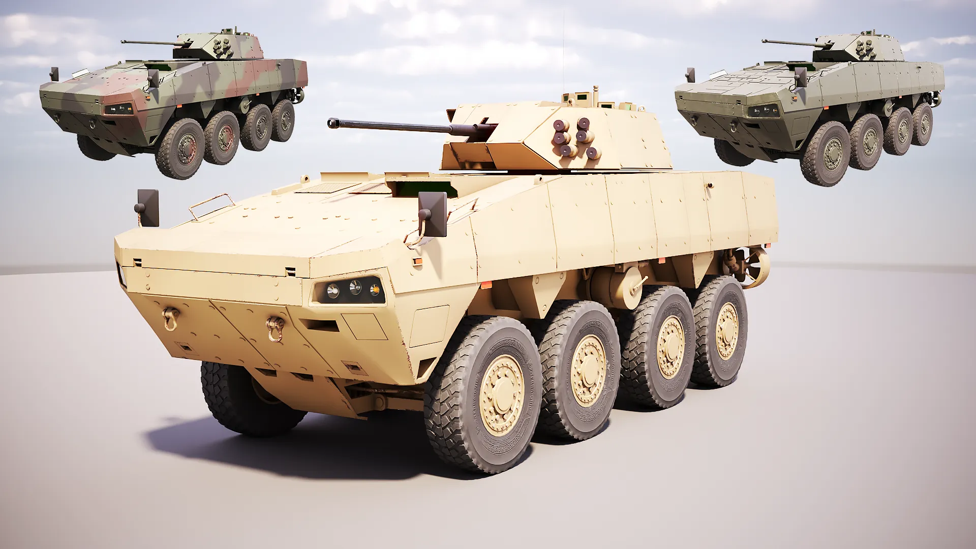 KTO Rosomak Patria AMV with HITFIST 30mm Turret Sand 3D Model .c4d .max .obj .3ds .fbx .stl .blend 