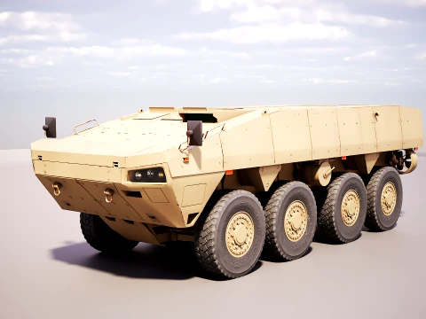 KTO Rosomak Patria AMV Base Hull Desert Camo PBR LODs 3D Model