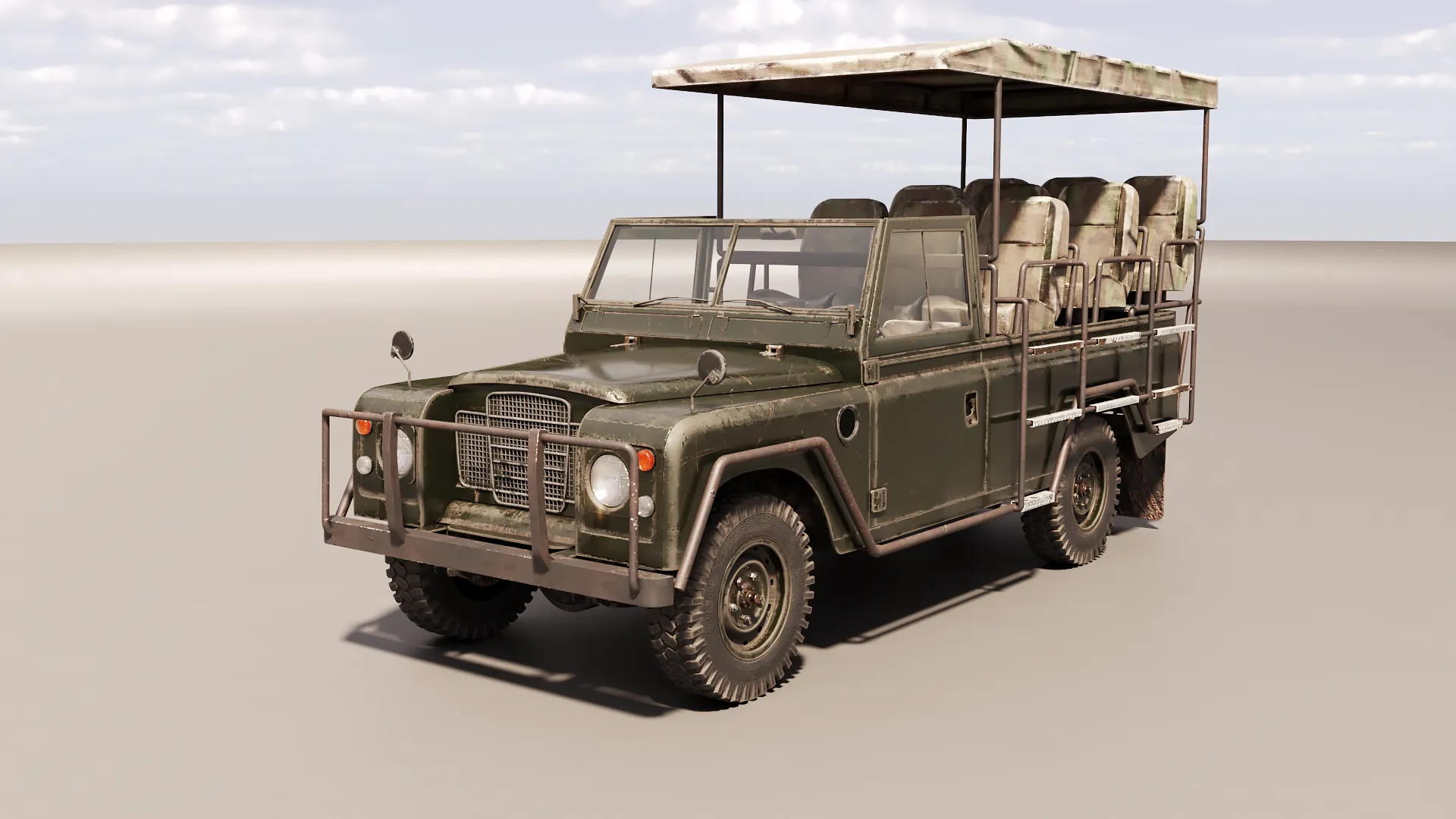 Classic Safari Tour Vehicle 4x4 - PBR Worn 3D Model .c4d .max .obj .3ds .fbx .stl .blend 