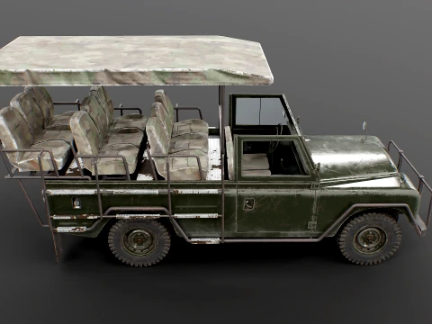 Classic Safari Tour Vehicle 4x4 - PBR Worn 3D Model