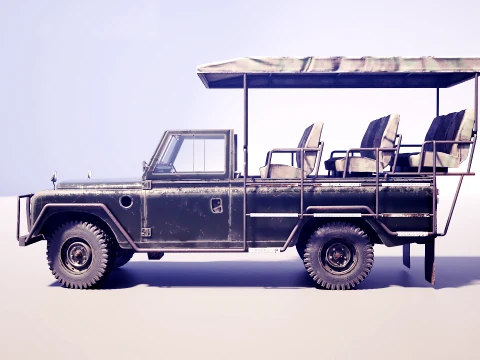 Classic Safari Tour Vehicle 4x4 - PBR Worn Low 3D Model