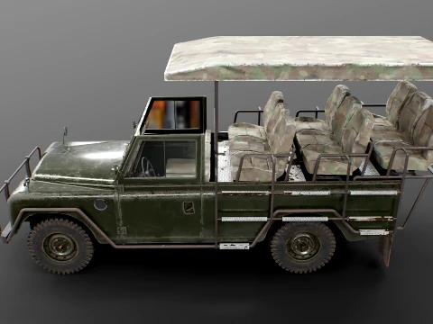 Classic Safari Tour Vehicle 4x4 - PBR Worn Low 3D Model