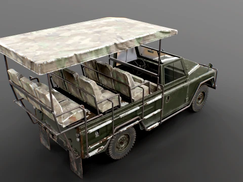 Classic Safari Tour Vehicle 4x4 - PBR Worn Low 3D Model