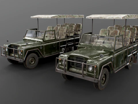 Classic Safari Tour Vehicle 4x4 - PBR Worn Low 3D Model