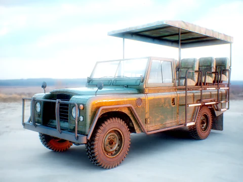 Classic Safari Tour Vehicle 4x4 - PBR Worn Low 3D Model