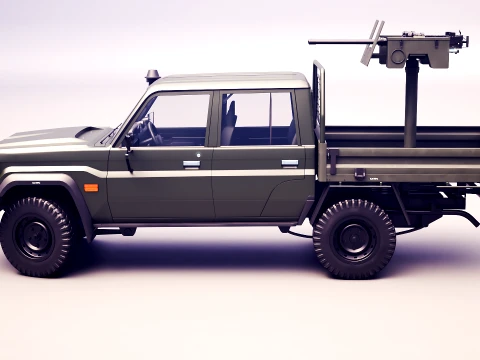 Armed Light Tactical Pickup Truck with Machinegun - PBR ORM 3D Model