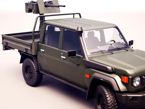 Armed Light Tactical Pickup Truck with Machinegun - PBR ORM 3D Model